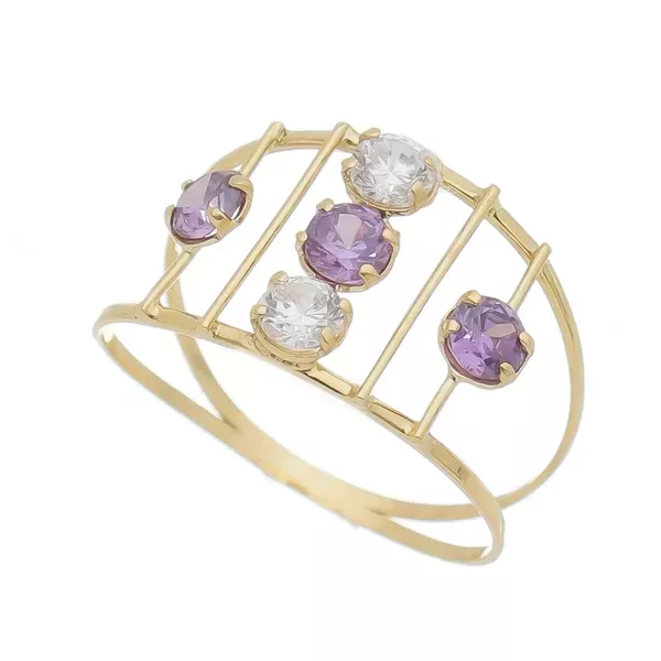 Anel Infantil De Ouro 18k Zircônias Lilas