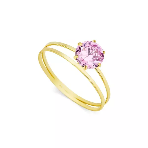 Anel Solitário De Ouro 18k Cálice De Zircônia Rosa