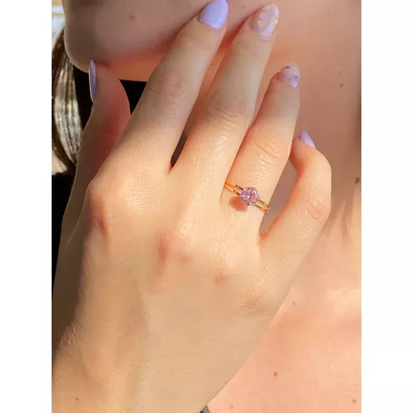 Anel Solitário De Ouro 18k Cálice De Zircônia Rosa