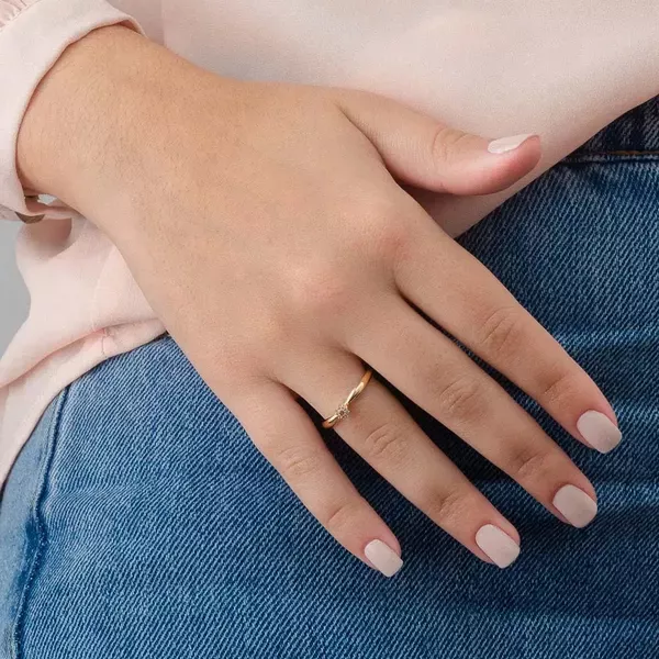 Anel Solitário de Ouro 18k Harmonia Chuveiro Com Zircônias