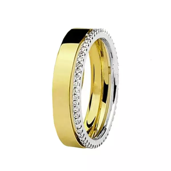 Aliança Individual De Ouro 18k 6mm Anatômica Com Zircônias