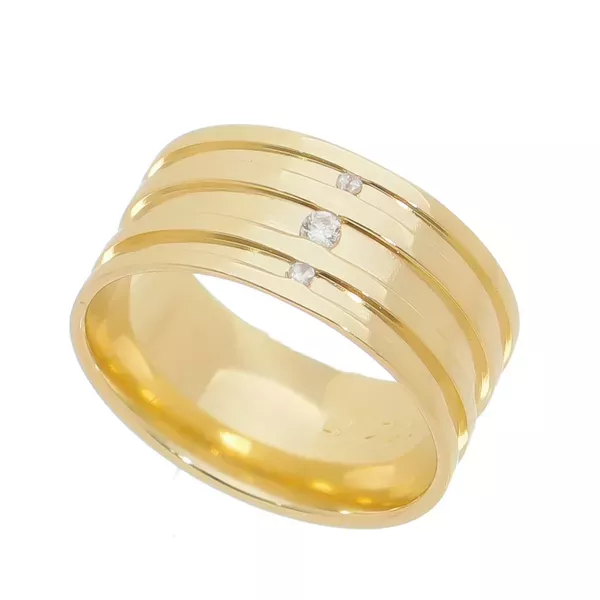 Aliança Individual De Ouro 18k Semi Anatômica De 9mm Com Zircônias