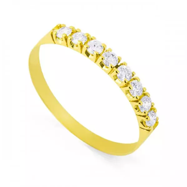 Meia Aliança De Ouro 18k Com 8 Diamantes De 3 Pontos