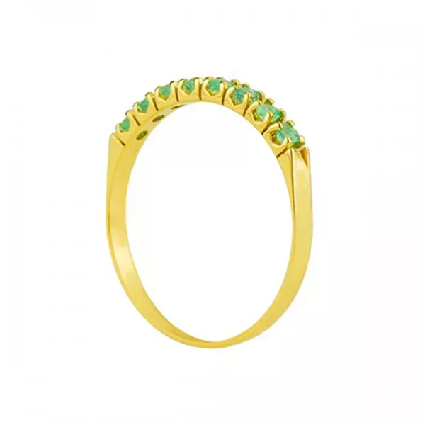 Meia Aliança De Ouro 18k Com 8 Esmeraldas De 3 Pontos