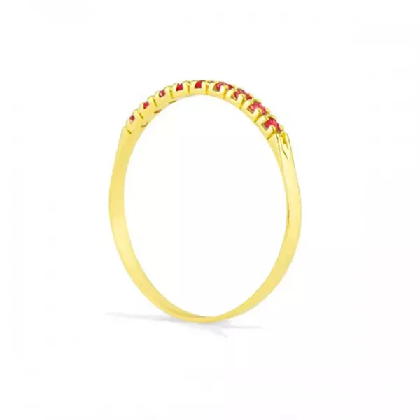 Meia Aliança De Ouro 18k Com 8 Rubis De 1 Ponto