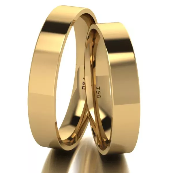 Par De Aliança Anatômica De Ouro 18k Quadrada Com 4,0mm