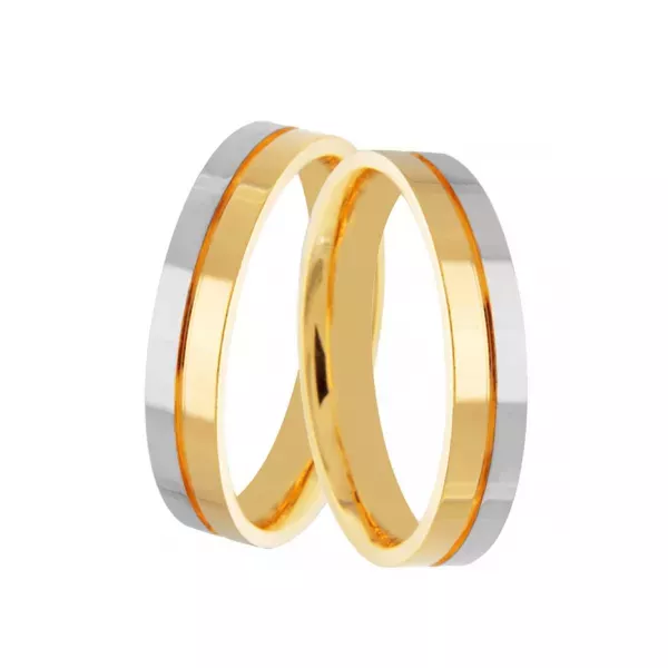 Par De Aliança Casamento De Ouro 18k Anatômica Bicolor De 4,0mm