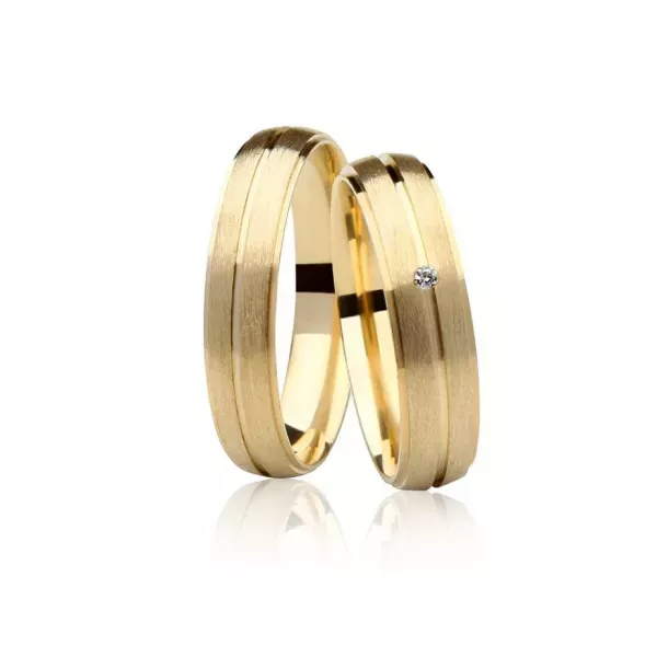 Par De Aliança Casamento De Ouro 18k Anatômica Fosca De 5,0 mm Com Zircônia