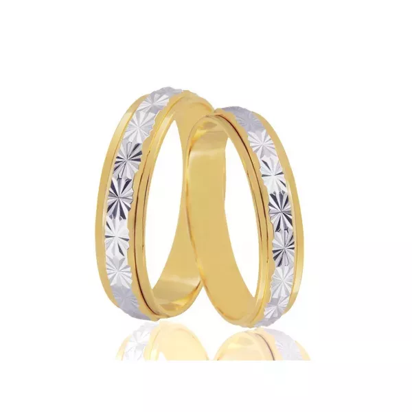 Par De Aliança Casamento De Ouro 18k Bela Bicolor Quadrada De 5,0 mm