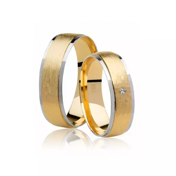 Par De Aliança Casamento De Ouro 18k Bicolor Anatômica De 6,0mm Com Zircônia