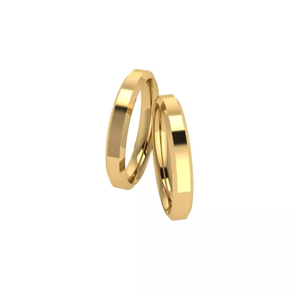 Par De Aliança Casamento De Ouro 18k Chanfrada com 3mm