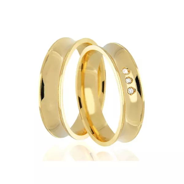 Par De Aliança Casamento De Ouro 18k Diana Côncava Anatômica 5,0 mm Com Zircônia