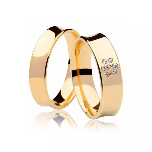 Par De Aliança Casamento De Ouro 18k Eros Côncava Anatômica De 6,0 mm Com Diamante