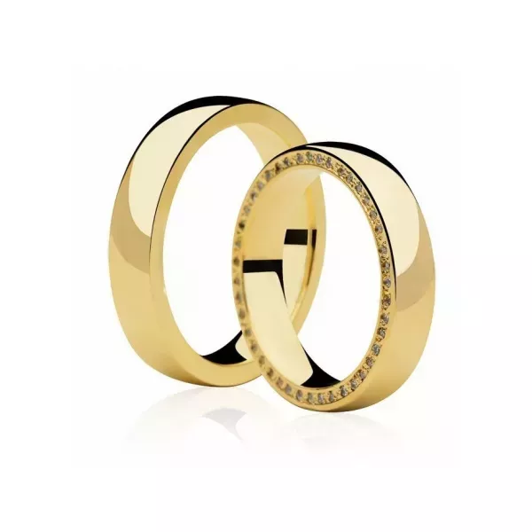 Par De Aliança Casamento De Ouro 18k Fascinante Anatômica 5mm Com Diamantes