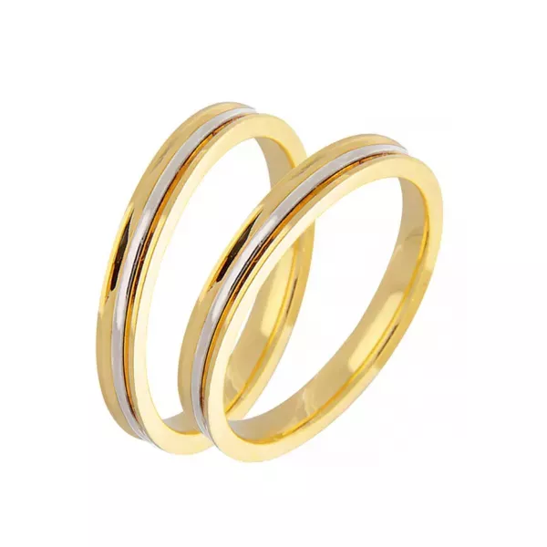 Par De Aliança Casamento De Ouro 18k Filete Bicolor 3,0mm