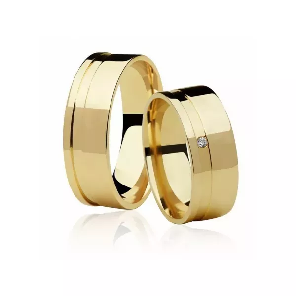 Par De Aliança Casamento De Ouro 18k Lótus De 7,0 mm Com Zircônia