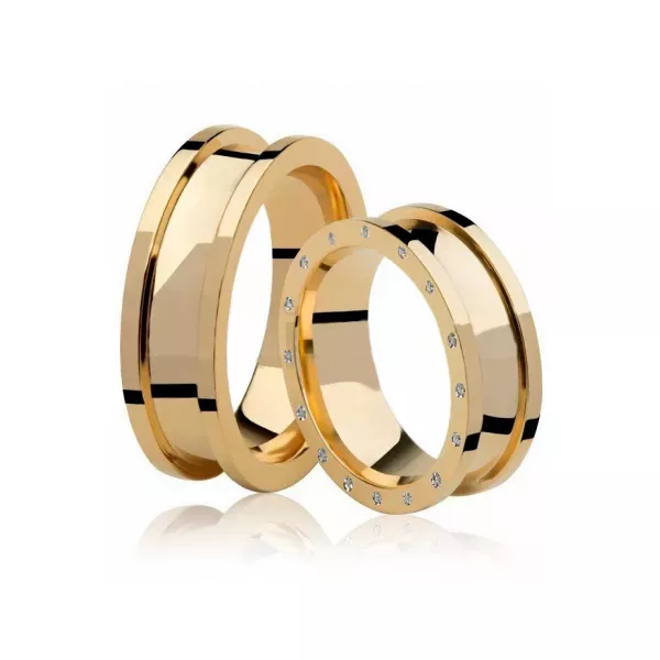 Par De Aliança Casamento De Ouro 18k Luxuri II Anatômica 7,0mm Com Zircônias
