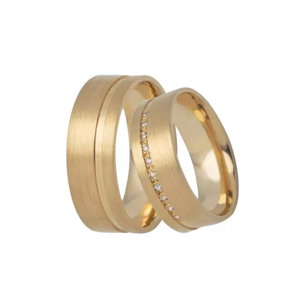 Par De Aliança Casamento De Ouro 18k Nogueira Anatômica 6mm Com Diamantes