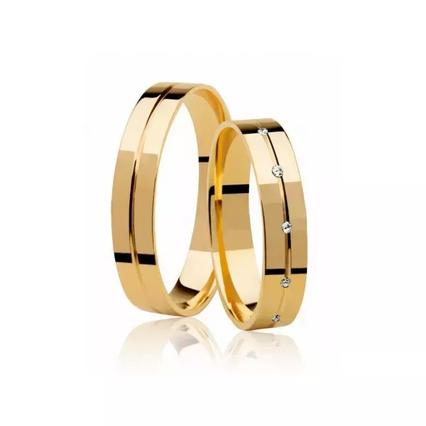Par De Aliança Casamento De Ouro 18k Quadrada 4mm Com Diamantes