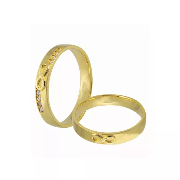 Par De Aliança Casamento De Ouro 18k Quadrada Infinito 4,5mm Com Zirconias