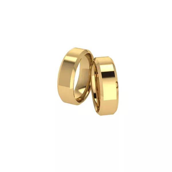 Par De Aliança Casamento De Ouro 18k Reta Chanfrada com 6mm 