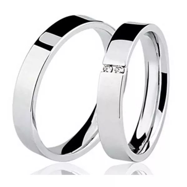 Par De Aliança Casamento De Ouro Branco 18k Com 3mm e Diamantes
