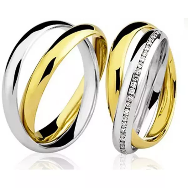 Par De Aliança Casamento De Ouro Branco e Amarelo 18k Com 5mm