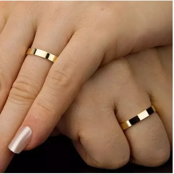 Par De Aliança De Ouro 18k Quadrada Com 3,0mm