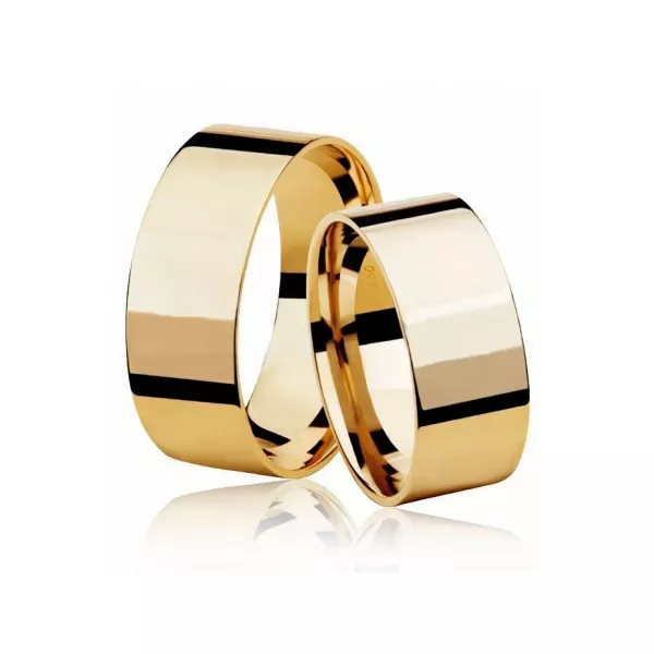 Par De Aliança De Ouro 18k Quadrada Com 7,0mm e Lisa
