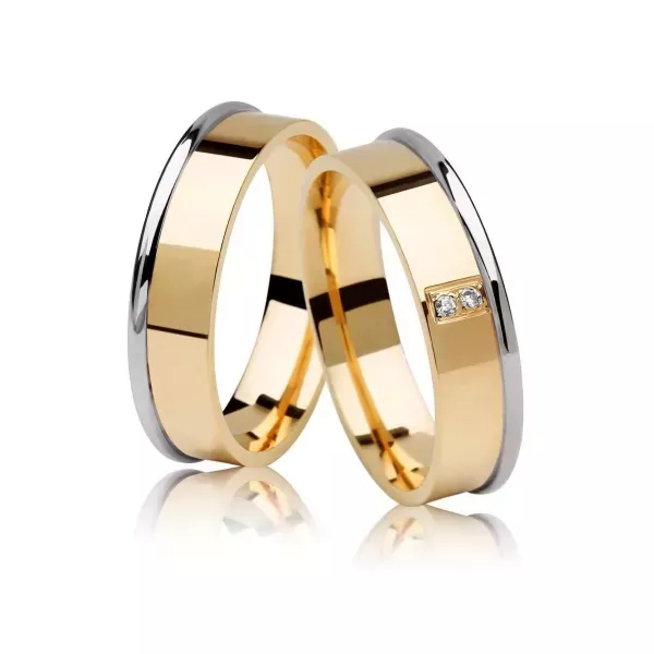 Par De Aliança De Ouro Bicolor 18k Anatômica De 5,0mm com Diamante