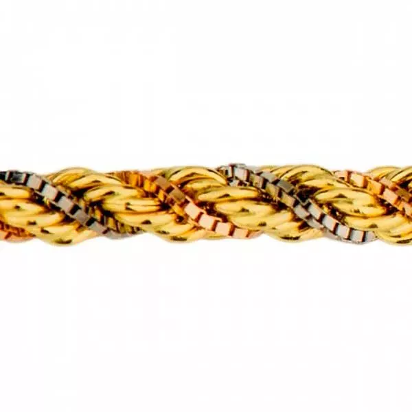 Corrente De Ouro 18k Corda Tricolor De 2,2mm Com 45cm