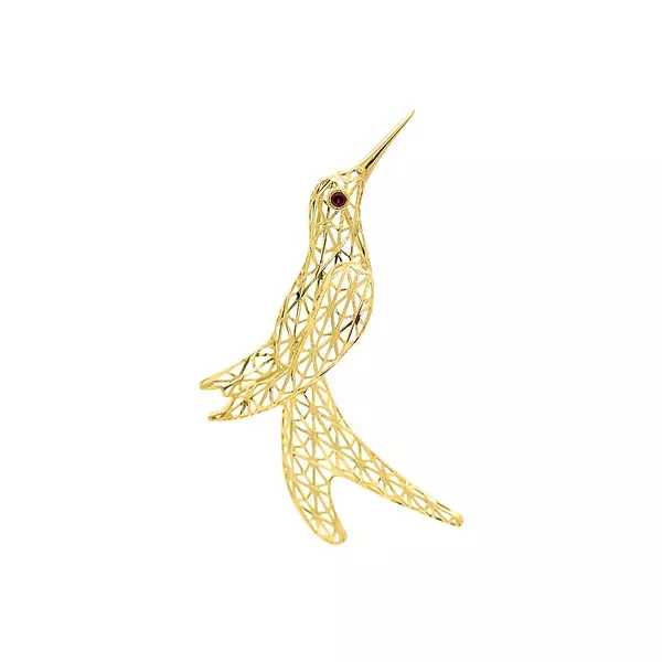 Pingente De Ouro 18k Beija-flor Vazado Grande