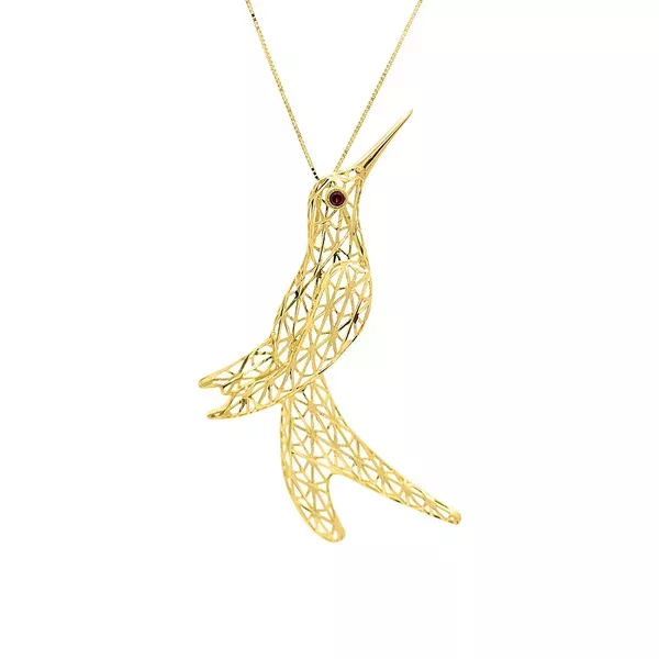 Pingente De Ouro 18k Beija-flor Vazado Grande