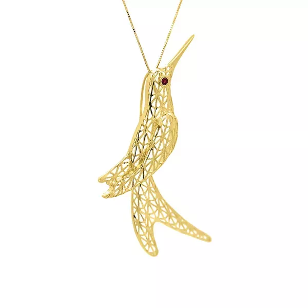 Pingente De Ouro 18k Beija-flor Vazado Grande