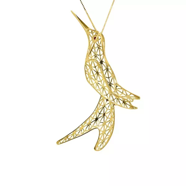 Pingente De Ouro 18k Beija-flor Vazado Grande