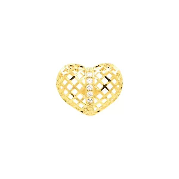Pingente de Ouro 18k Coração Fixo Com Zircônia