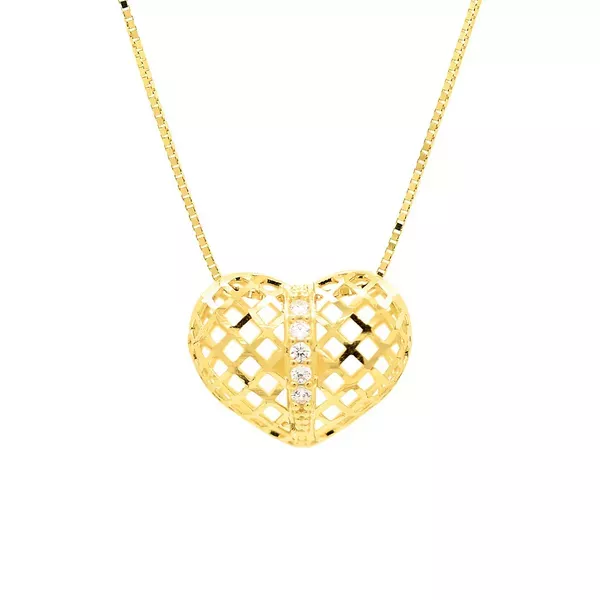 Pingente de Ouro 18k Coração Fixo Com Zircônia 
