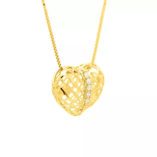 Pingente de Ouro 18k Coração Fixo Com Zircônia 