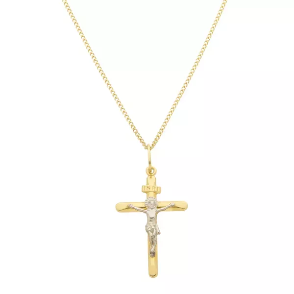 Pingente De Ouro 18k Crucifixo Jesus em Ouro Branco Com 30mm 
