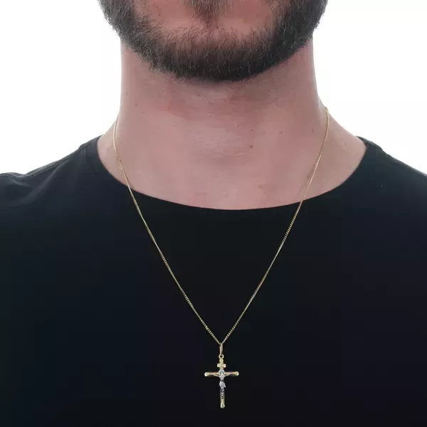 Pingente De Ouro 18k Crucifixo Jesus em Ouro Branco Com 30mm 