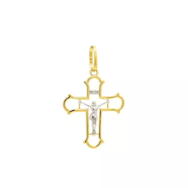 Pingente De Ouro 18k Cruz Bicolor 