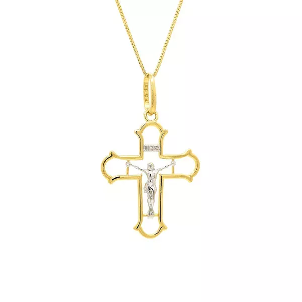 Pingente De Ouro 18k Cruz Bicolor 