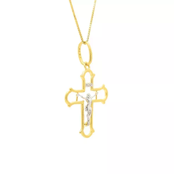 Pingente De Ouro 18k Cruz Bicolor 