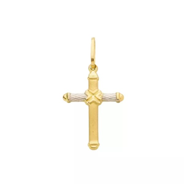 Pingente De Ouro 18k Cruz Bicolor Pequeno De 1mm