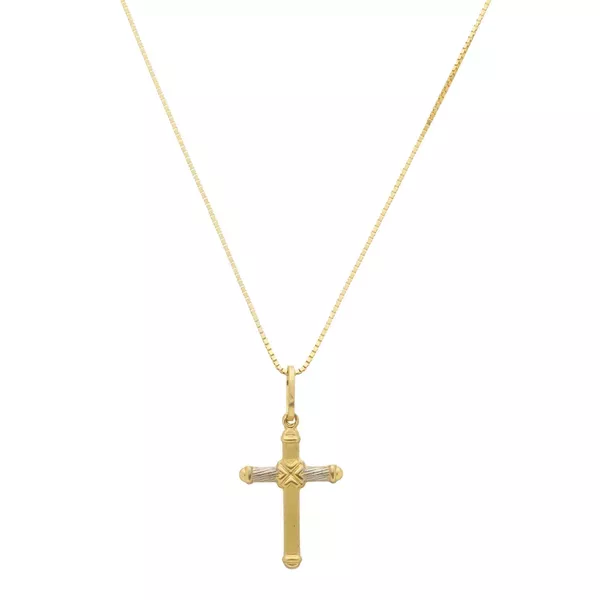 Pingente De Ouro 18k Cruz Bicolor Pequeno De 1mm