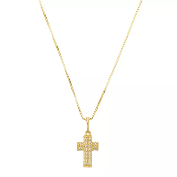 Pingente De Ouro 18k Cruz Com Zircônia