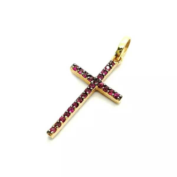 Pingente De Ouro 18k Cruz Dupla Face Com Zircônias