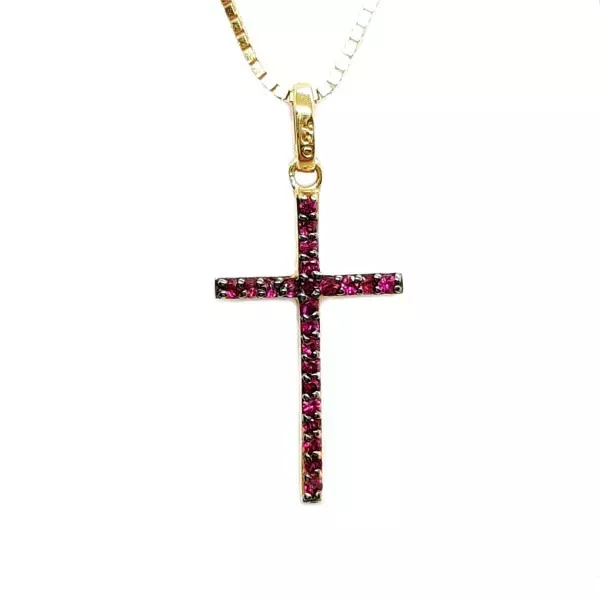 Pingente De Ouro 18k Cruz Dupla Face Com Zircônias