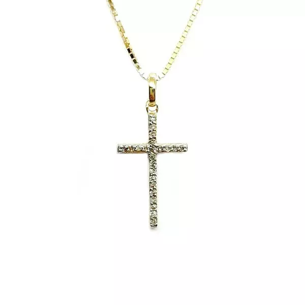 Pingente De Ouro 18k Cruz Dupla Face Com Zircônias