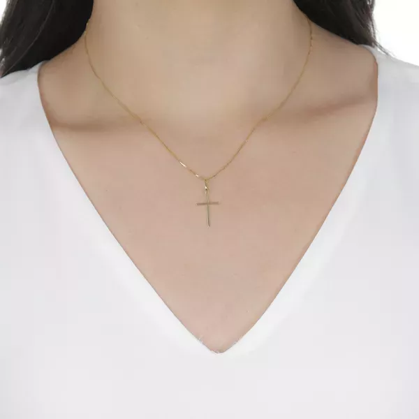 Pingente De Ouro 18k Cruz Palito De 18mm